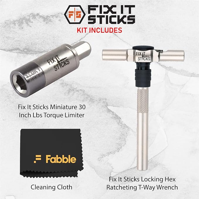 Fix It Sticks Set of 2 tools Bundle - Ratcheting T-Way Wrench & Torque Limiter 30 Inch-lb – Precision Set for Home and Professional Use – with microfiber cloth