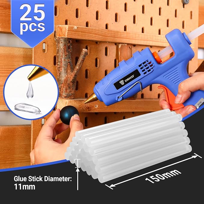 Hot Glue Gun Full Size: DEKOPRO 60/100Watt Dual Temp Hot Glue Gun Kit with 25 Glue Sticks, Organize Storage Case, Heavy Duty Heat Glue Gun Tool Set for Home Repair, Art & Crafts, DIY Blue