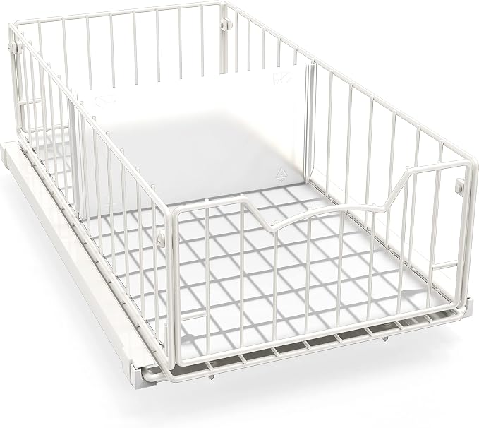 Simple Houseware Pull-Out Cabinet Sliding Basket, 17.2Dx9.7Wx5H, White | Ideal for Kitchen and Bathroom Cabinet Storage Organizer, Under Sink or Pantry Organization