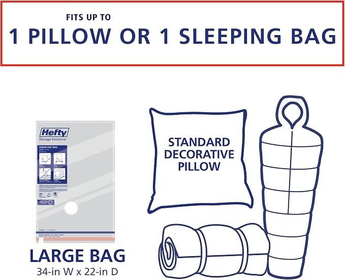 Hefty Vacuum Bags for Clothes 4 Pack, Space Saving Large Vacuum Storage Bags (34 X 22 Inches) Compression Seal for Bedding, Travel Pump Included (4 Large Heavy Duty)