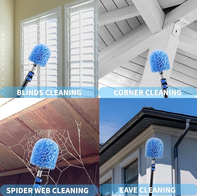 2 Pack Screw on Webster Cobweb Duster Head for Pole,Spider Web Remover Brush, Cobweb Duster Head Attachment,Fits Standard 3/4 inch Threaded Poles(Big, Blue)