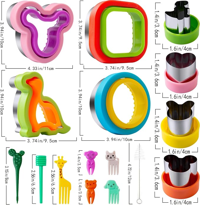 Nifogo Sandwich Cutter for Kids Lunch 48 Pcs (LARGE) | Sandwich Maker, Cookie Cutters and Sealer Set, Stainless Steel, Bread Decruster, Dinosaur Mickey Heart Shape for Boys Girls