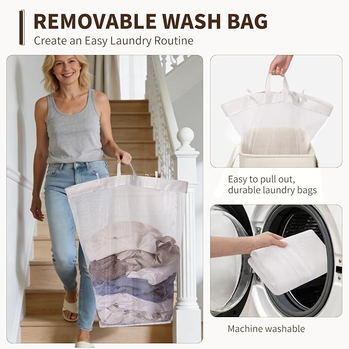 Goodpick 100L Collapsible Laundry Hamper with Wheels and Lid, White | Removable Wash Bag, Reinforced Handles, Home Organization, Laundry Room & Bathroom Storage, Clothes, Towels & Bedding