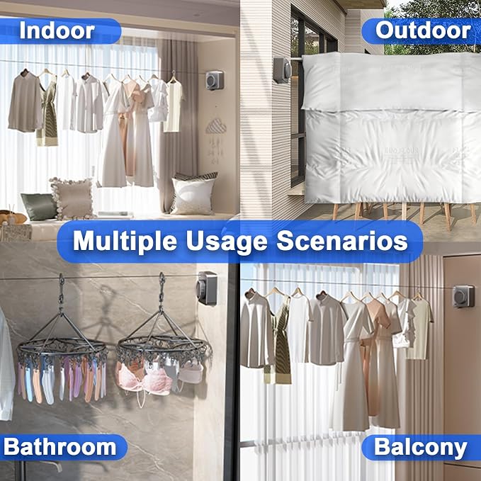 Retractable Clothesline Indoor Outdoor 16.2Ft Non-Sag(1, Gray) | Stainless Steel Heavy Duty Design Laundry Wash Line with Wall Mounted, Space-Saving Drying Rack for Bathroom, Balcony