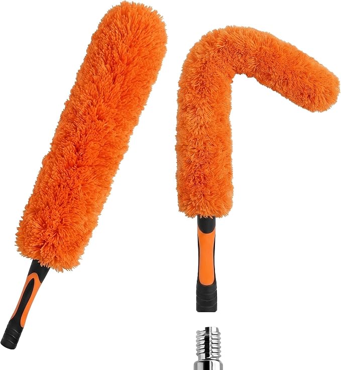 Microfiber Feather Duster for Telescopic Extendable Pole, Cleaning Duster Kit with Bendable Head & Scratch-Free Protective Tip, Washable Dusting Brush for Cleaning Ceiling Fans, Blinds, Furniture, Car