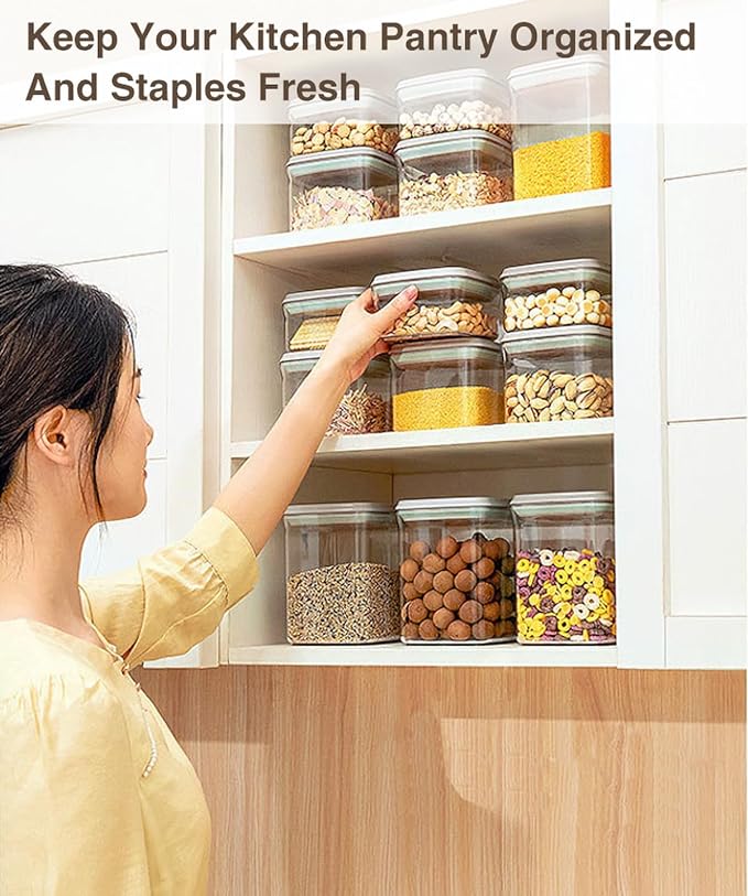 Melovom 4 Pcs Large Pop Airtight Food Storage Containers Set with Lids, 4.2Qt/4L Food Containers with Scoop, Kitchen Pantry Organization and Storage, BPA Free Stackable Cereal Container (4 * 4.2Qt)