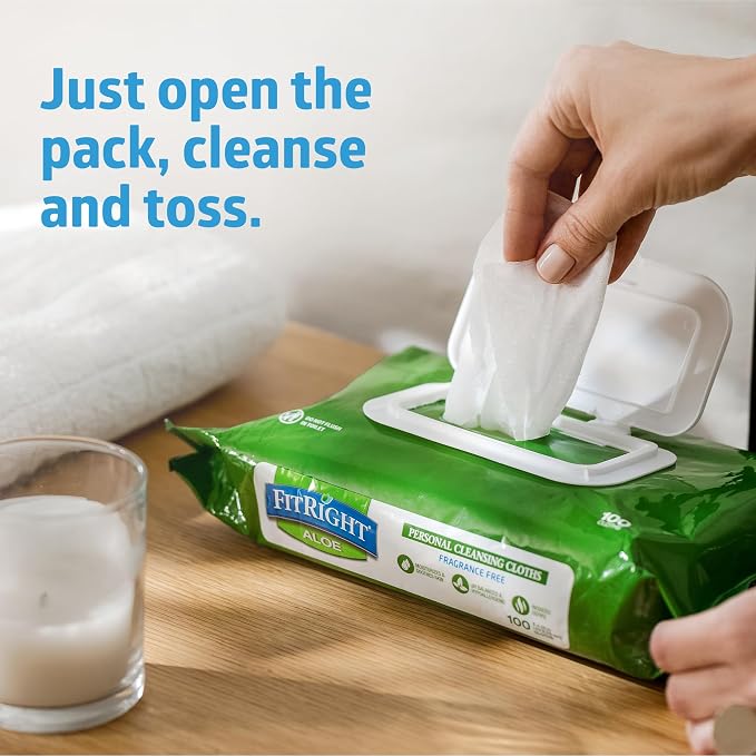 FitRight Personal Cleansing Wipes with Aloe 8x10 Scented 816 Count | Moisturizing Body Wipes for Adults, Incontinence Cleaning, Cloth Wipes for Elderly Care & Bathing