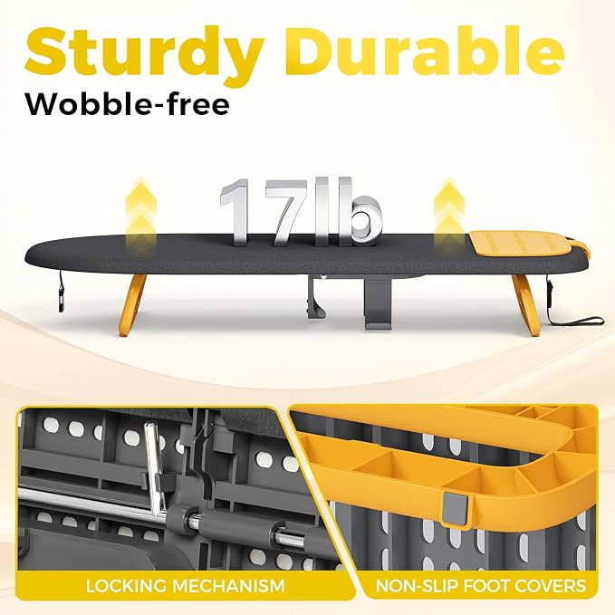 KINGBOARD Small Ironing Board with Iron Holder,12x32 Black & Orange | Tabletop Ironing Board with Heat Resistant Cover, Foldable Mini Iron Board with Non-Slip Feet, Easy Storage for Travel & Dorm