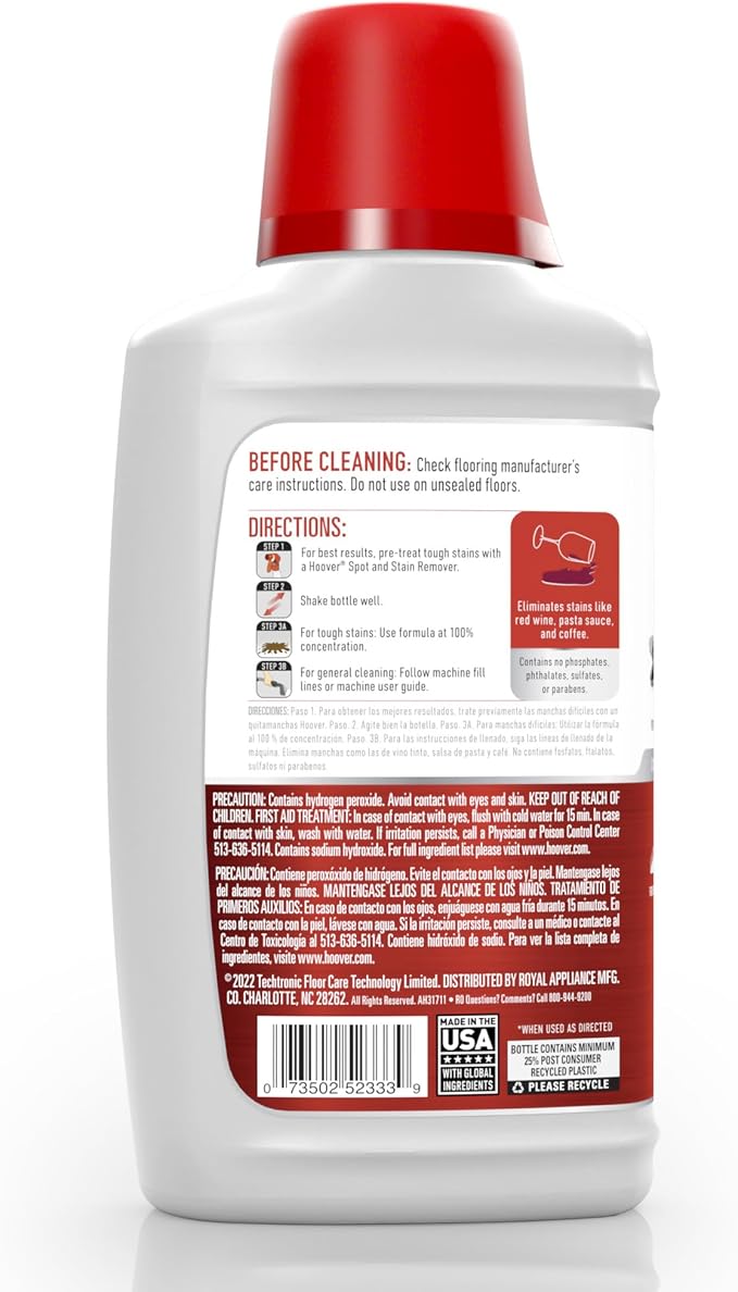 Hoover Oxy Portable Spot Cleaner Solution, 32 oz., Fresh Air Scent, Portable Cleaning Solution, Removes Tough Colored Stains from Carpet and Upholstery, Designed CleanSlate Spot,(Pack of 2)