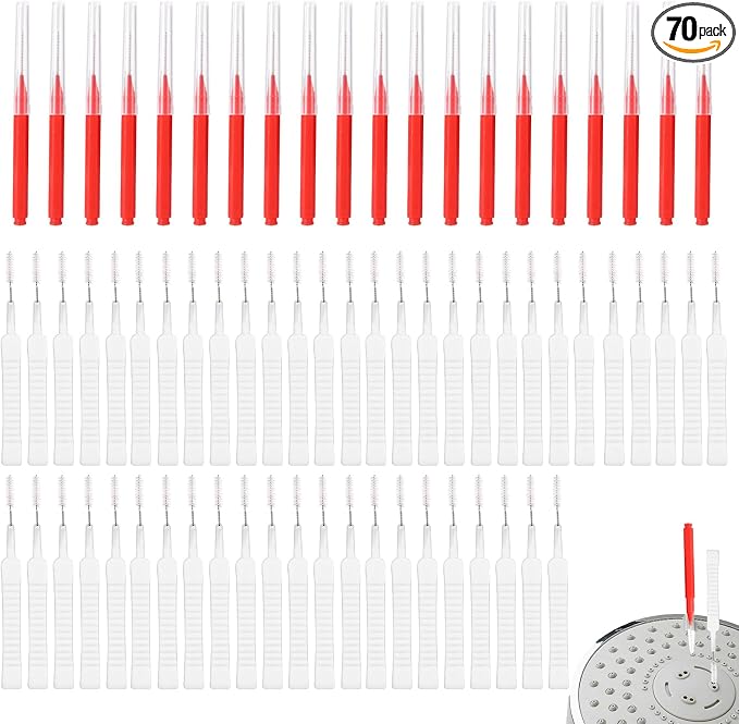 70pcs Shower Head Cleaning Tools, Multi-Size Showerhead Cleaner Picks Anti-Clogging Cleaning Brush 2 Styles Unclogger for Small Holes Nozzles Faucets Sink Gaps and Micro Openings (Red)