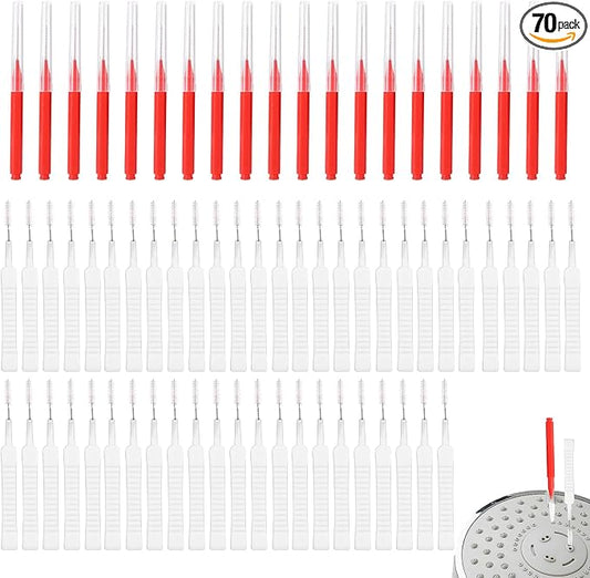 70pcs Shower Head Cleaning Tools, Multi-Size Showerhead Cleaner Picks Anti-Clogging Cleaning Brush 2 Styles Unclogger for Small Holes Nozzles Faucets Sink Gaps and Micro Openings (Red)