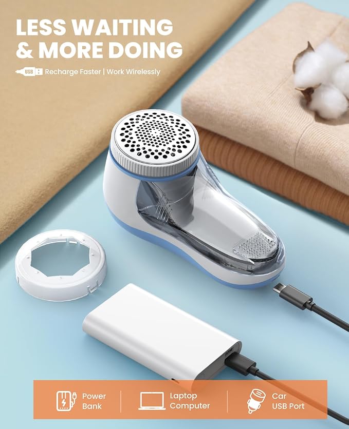 POPCHOSE Fabric Shaver, Lint Shaver with 6-Leaf Blade, Rechargeable | Lint Remover with Type-C Fast Charing Port, Sweater Defuzzer, Clothes Shaver for Couch, Furniture, Blanket, Remove Pilling