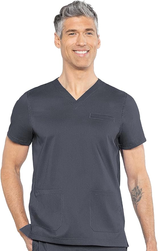 Med Couture Rothwear Touch Mens Scrubs Top 3 Pockets Modern Fit | 2-Way Stretch, Ultra-Soft Fabric, Lightweight Feel, Knit Details, Side Vents, Durable Construction, Easy Care