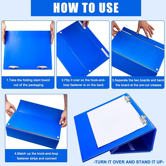 Nuanchu 2 Pcs Folding Slant Board for Writing 14 x 12 Inch Large Slanted Clipboard Adjustable Tilted Writing Boards Sloped Surface to Improve Handwriting Legibility Endurance (Blue)