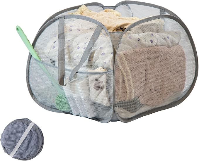 Collapsible Laundry Basket, 90L Mesh Pop-up Hamper with Handles | Foldable Storage Clothes Bag for Laundry, Bathroom, Dorm, Travel, Camping, Space-saving, Gray