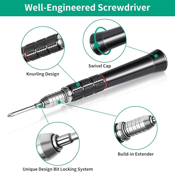 Precision Screwdriver Set,Premium Ergonomic Screwdriver with 55 High Strength Magnetic Screw Driver Bits for Computer Watches Jewelers and other Small Electronics Repair.