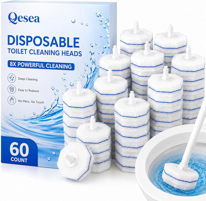 Toilet Wand Refills 60 Count – Disposable Toilet Bowl Cleaner Brush Heads, Fits Most Standard Toilet Wand Handles, No-Touch Replacement Sponge Pads, Hygienic Toilet Cleaning Heads