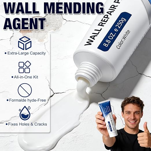 Efficient Drywall Repair Kit with Scraper, 2026 Upgrade Multi-Functional Drywall Patch Paste Repair Kit for Holes & Cracks, Quick Drying Wall Mending Agent for DIY Home Fix (2pcs)