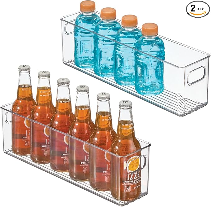mDesign Plastic Kitchen Organizer - Storage Holder Bin with Handles for Pantry, Cupboard, Cabinet, Fridge/Freezer, Shelves, and Counter - Holds Canned Food, Snacks - 2 Pack - Clear