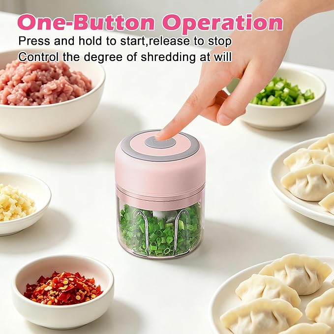 Electric Garlic Mincer, 250ML Small Onion Chopper USB, Portable Mini Food Processor for Vegetable Chopper Garlic Ginger Chili Veg, Pink