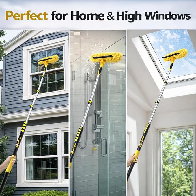 36ft Squeegee Window Cleaner with Extension Pole,2 in 1 Window Cleaning Tool with 8-Stage Telescopic Pole & Rotatable Head,Window Washing Equipment for Solar Panel, RV, Indoor/Outdoor Window,Car Glass