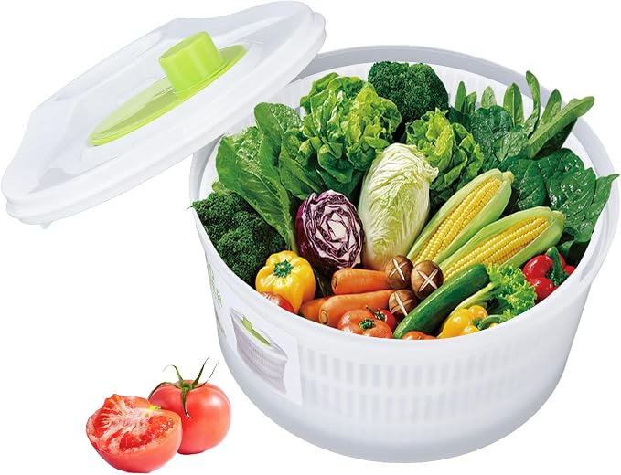 3L Salad Spinner,Fydun Versatile Lettuce Dryer with Colander & Bowl, for Berries, Fruits, and Veggies, White & Green