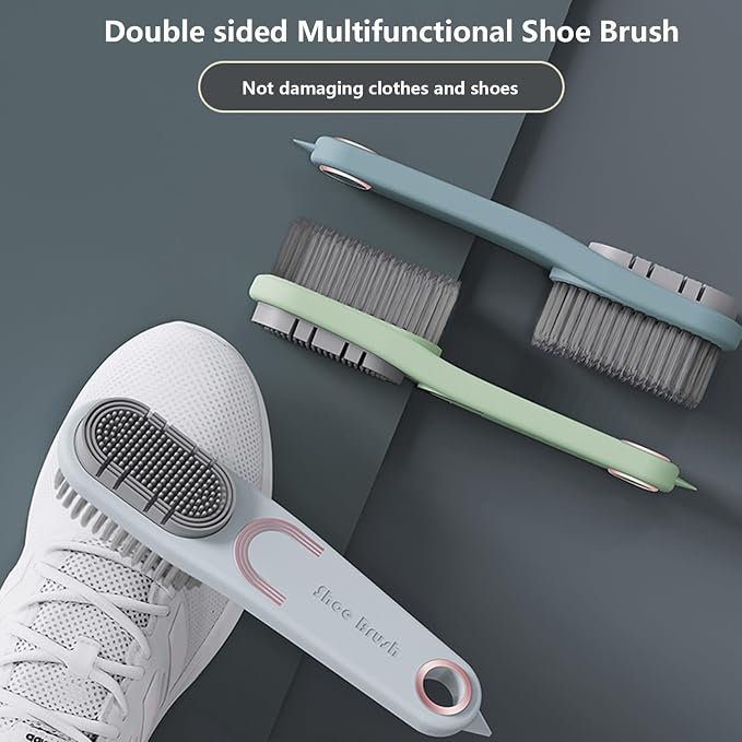 Laundry Stain Brush Clothes Cleaning Brush Double-Sided Soft Bristle Brush | 2 Pack Long Handle Laundry Brush for Stain Removal Shoes Clothes Scrub Brush Silicone Soft Brush, Sole Cleaning