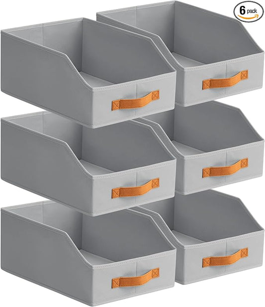 Homsorout Fabric Storage Bins for Organizing - 6 Pack Large Trapezoid Collapsible Storage Bins with Front Handle, Closet Organizers and Storage for Bedroom, Home Shelves, Small Spaces, Grey