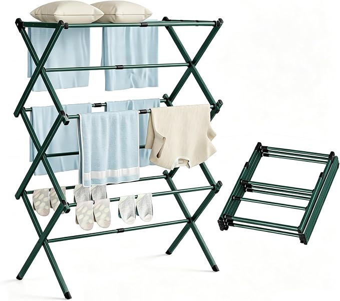 Foldable Clothes Drying Rack, 3 Tier Laundry Drying Rack for Clothes, Expandable Metal Clothing Dryer