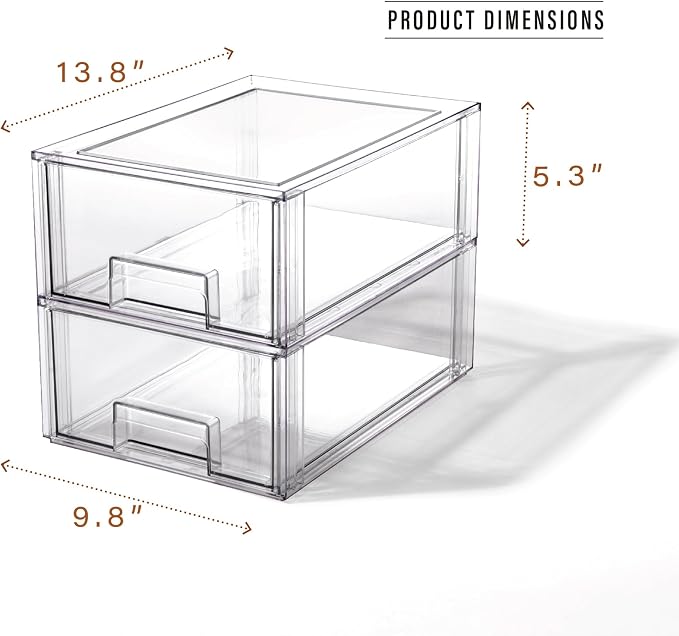 BINO | Stackable Storage Drawers, Large - 2 Pack, Clear | THE CRATE COLLECTION | Storage Bins With Drawers | Bathroom Organizers | Under Sink Organizer | Vanity Cabinet Home Organization