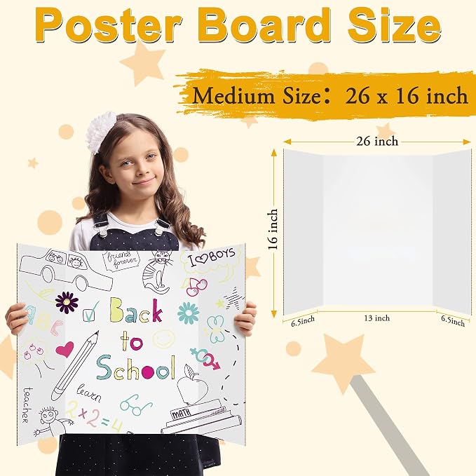 AKONEGE 4PCS White Trifold Poster Board 26"x16" for Display & Presentation | Small, Corrugated Cardboard, Display Board, Presentation Board, Ideal for School Project, Science Fair, Business Exhibition