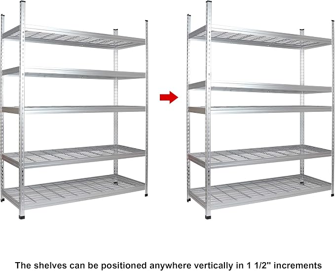 Amazon Basics Heavy Duty 5 Shelf Storage Shelving Unit, High-Grade Aluminum, Shelves, Adjustable Height, 60" x 24" x 78", Silver | Heavy Duty