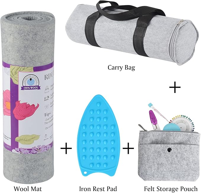 Rdutuok 54x15 Inches Wool Pressing Mat for Quilting Ironing Pad 100% Wool from New Zealand Easy Press Wooly Felted Iron Board for Retains Heat, Great for Quilting & Sewing Projects