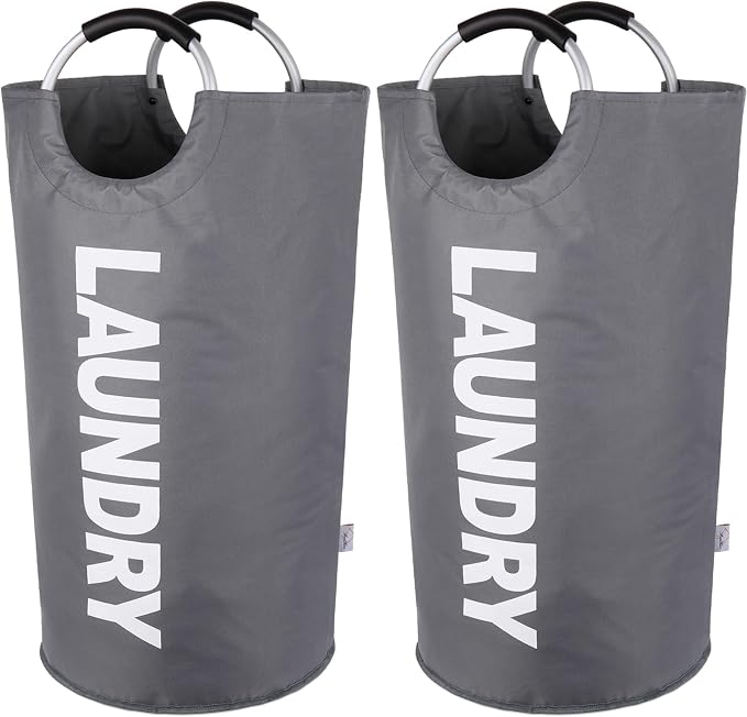 2-Pack XXL Laundry Basket, Big Laundry Hamper Bag, Handles, 130L Dark Grey | Freestanding Tall Dirty Clothes Hamper, Collapsible and Portable Laundry Bin for Dorms and Bedrooms, Thick, Sturdy Fabric