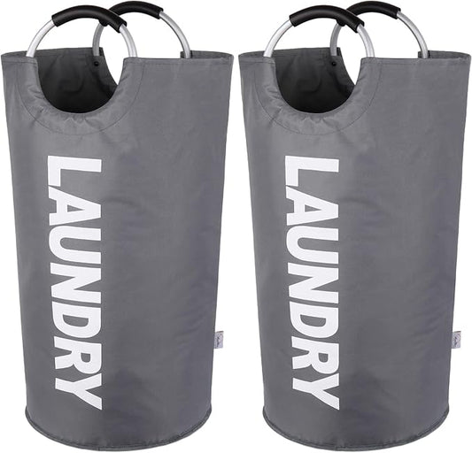 2-Pack Large Laundry Basket, Laundry Hamper Bag with Handles, 95L Dark Grey | Freestanding Tall Dirty Clothes Hamper, Collapsible and Portable Laundry Bin for Dorms and Bedrooms, Thick, Sturdy Fabric
