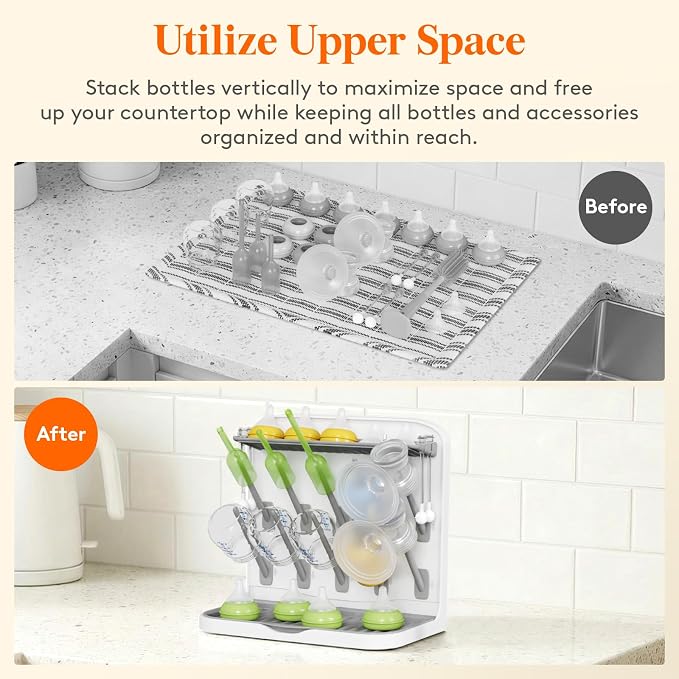 Lifewit 10-Hooks Baby Bottle Drying Rack for Countertop, BPA Free | Vertical Bottle Storage Organizer, Stand-Up Dryer Holder for Pacifiers, Pump Parts, Baby Stuff, Newborn Essentials Must Haves