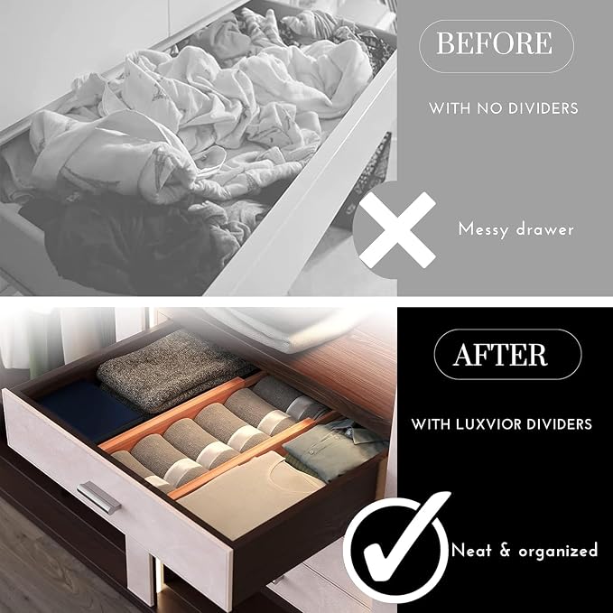 Adjustable Bamboo Drawer Dividers Expandable 8 Pack 17-22 Organizer