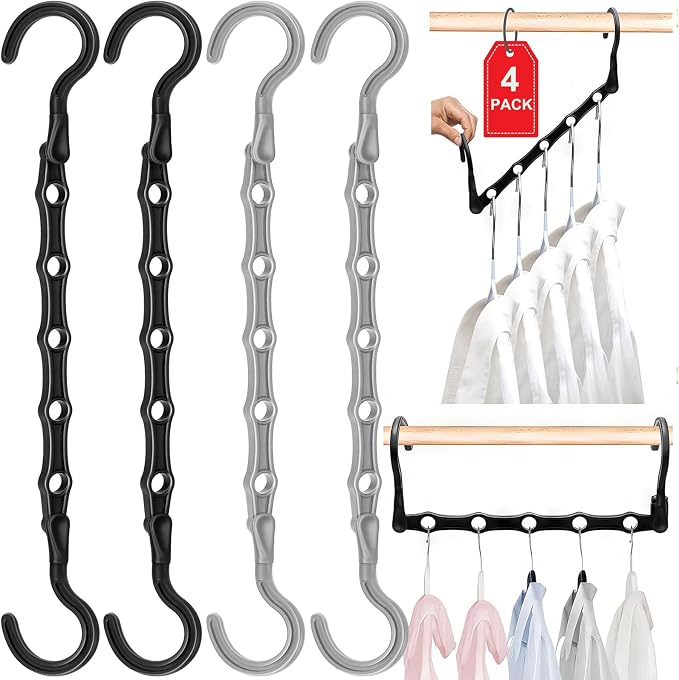 Closet Organizers and Storage, College Dorm Room Essentials for Girls Guys | 4 Pack, Stronger Space Saving Hangers, Clothes Hanger with 5 Holes, Closet Storage Magic Home Organization