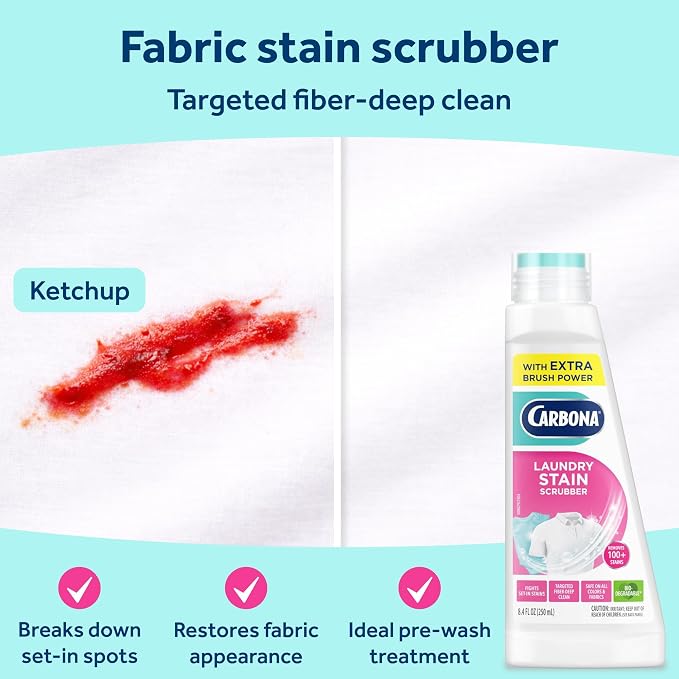 Carbona Laundry Stain Scrubber | Bio-Enzyme Stain Remover | Eliminates Fat, Oil, Blood, Milk, Fruit, Ketchup, Vegetables & Baby Food Stains | Save On Skin & Washable Fabrics | 3 Pack