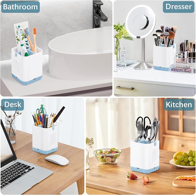 Boperzi Toothbrush and Razor Holder for Bathrooms - Countertop Organizer With Drainage, Anti-Slip Kids Toothpaste Caddy for Electric Toothbrush, Shower, Vanity - Blue