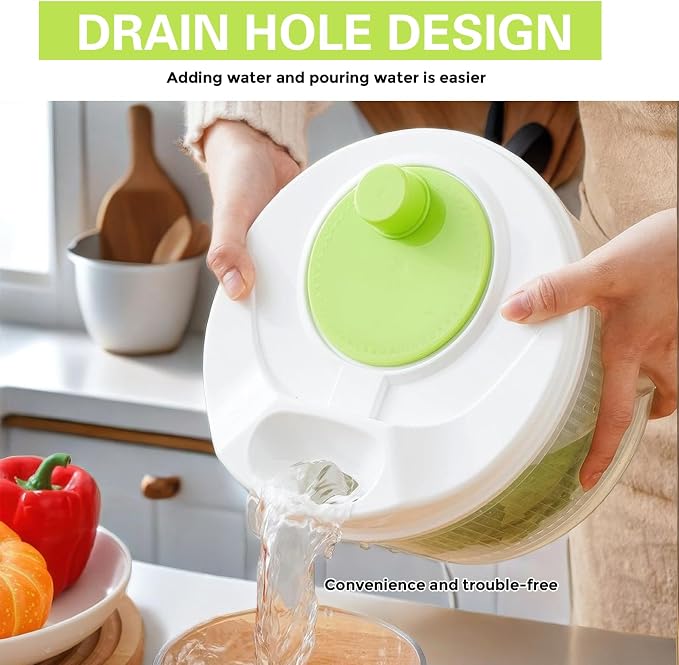 3L Salad Spinner,Fydun Versatile Lettuce Dryer with Colander & Bowl, for Berries, Fruits, and Veggies, White & Green