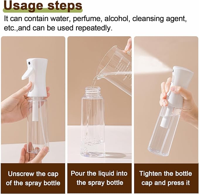 Fine Continously Mist Spray Bottle (10.1oz/300ml) for Body moisturizer Hair styling Cleaning Garden plant care etc.,Hair Mister Misting Continuous Mist Spray Bottle,2Pcs (Black+White)