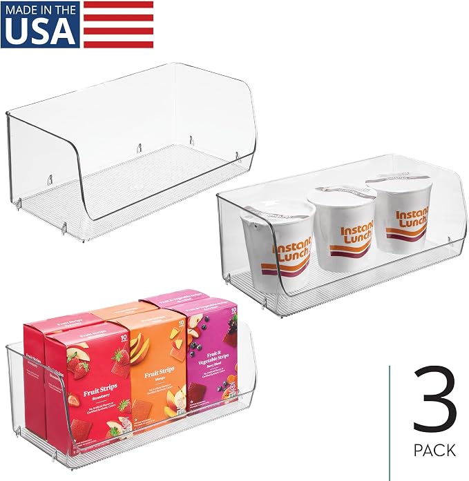 iDesign Stackable Open-Front Storage Bins, Set of 3, Clear | Kitchen and Pantry Organization