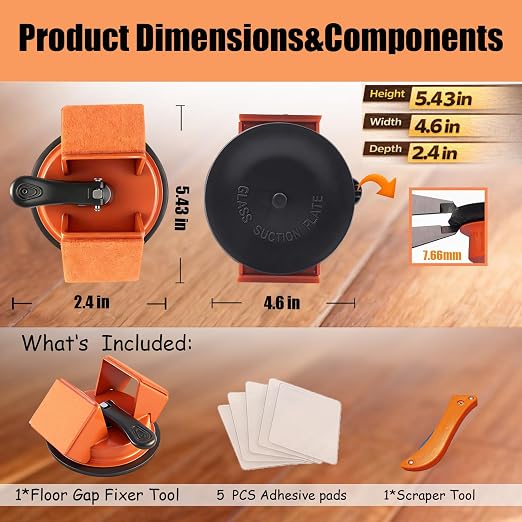 Floor Gap Fixer Tool Kit 45° Suction Cup Laminate Floor Repair Set | 45° angled design improves control and accuracy; strong suction cup grip closes gaps on laminate, vinyl & wood floors