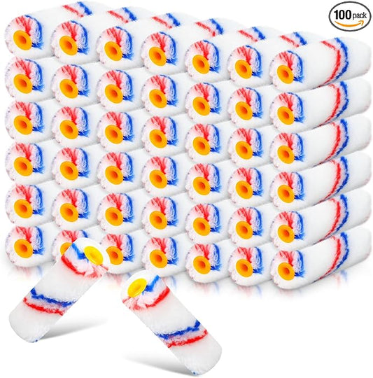 Leumoi 100 Pcs Paint Roller Covers 1/2 x 4 Inch Microfiber Paint Roller Covers Paint Brush Cover Small Roller Nap Mini House Painting Supplies for Painting Wall DIY Household Tool (Red Blue)