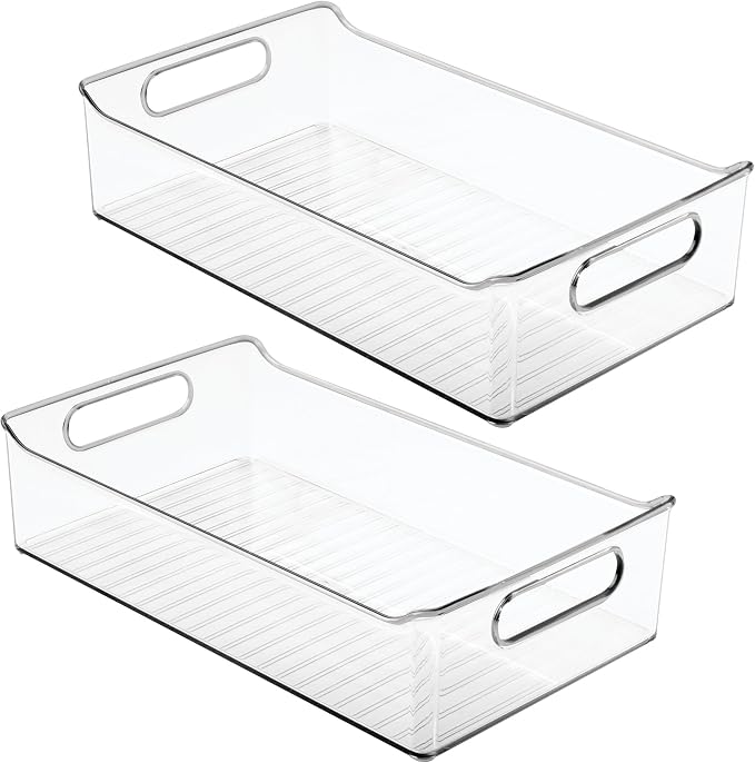 iDesign Plastic Pantry Storage Organizer Bin, Set of 2, Clear | With Handles