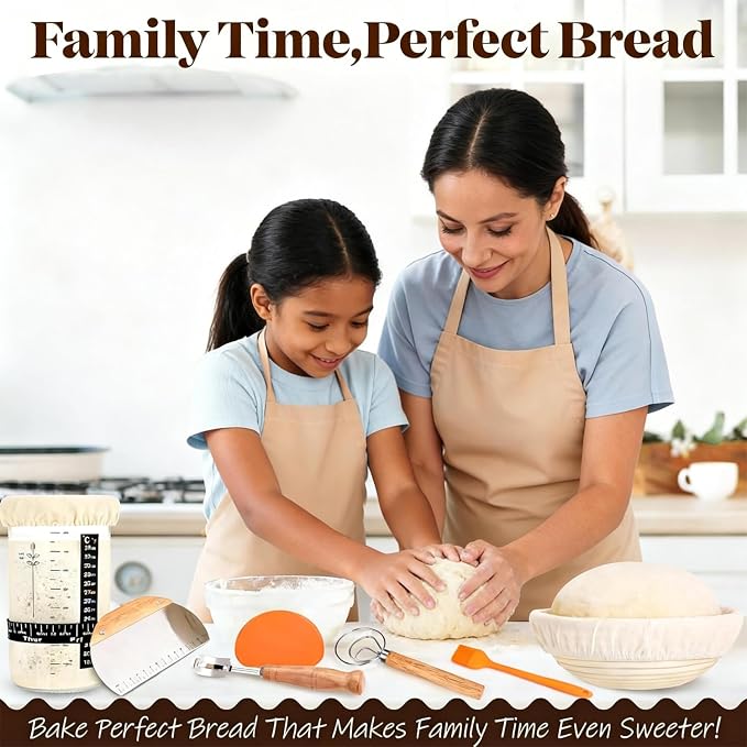 Sourdough Bread Baking Supplies Kit, Banneton Bread Proofing Basket, Complete Sourdough Tools Ideal Gifts for Bakers Women Mom Wife