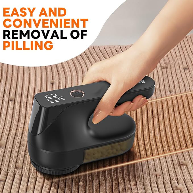 Fabric Shaver - Ziitty Lint Remover for Clothes, Sweater Defuzzer with LCD Display, 3-Speeds, 6-Blade, Type-C Rechargeable, Sweater Shaver to Remove Pilling Fuzz Lint Balls Pills for Clothes Furniture