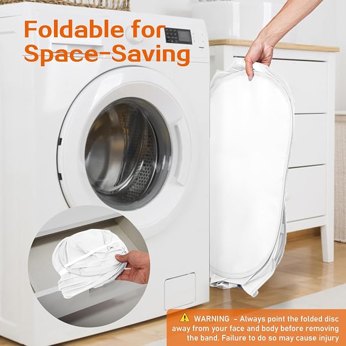 Durable Collapsible Foldable Mesh Pop Up Laundry Basket, 2 Compartments Easy to Carry & Sort Clothes Hampers for Home, Dorm, Travel White