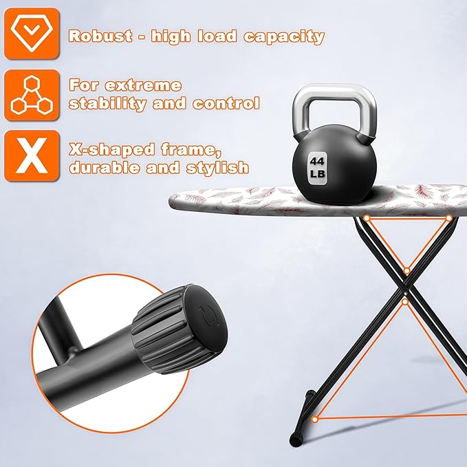 Ironing Board, Compact Ironing Board 13x43 Ironing Area with Extra Thick Height Adjustable Ironing Boards, Stable Structure, Lightweight and Durable,Heat-Resistant Silicone Pad Iron Rest